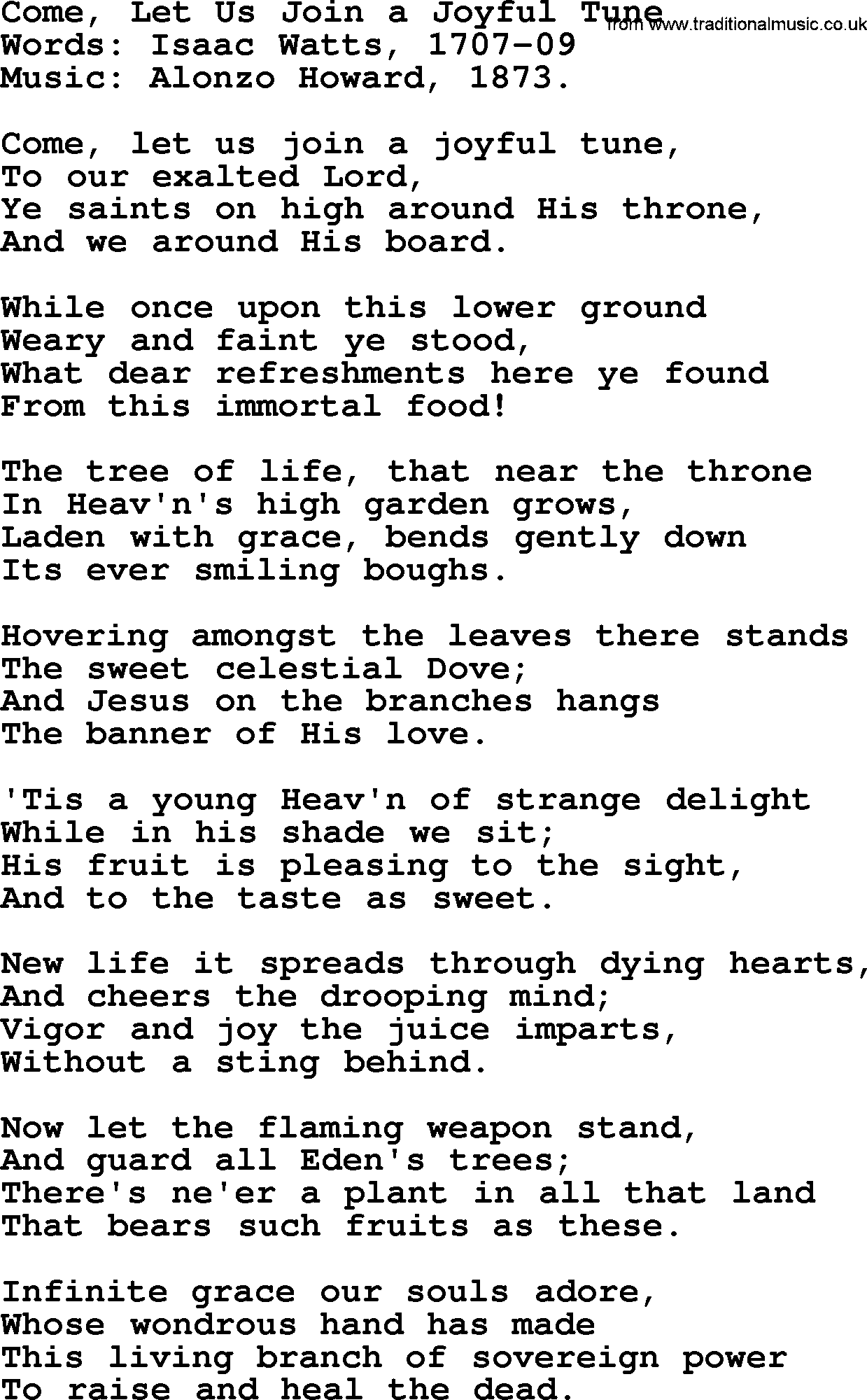 Songs and Hymns about Heaven: Come, Let Us Join A Joyful Tune lyrics with PDF