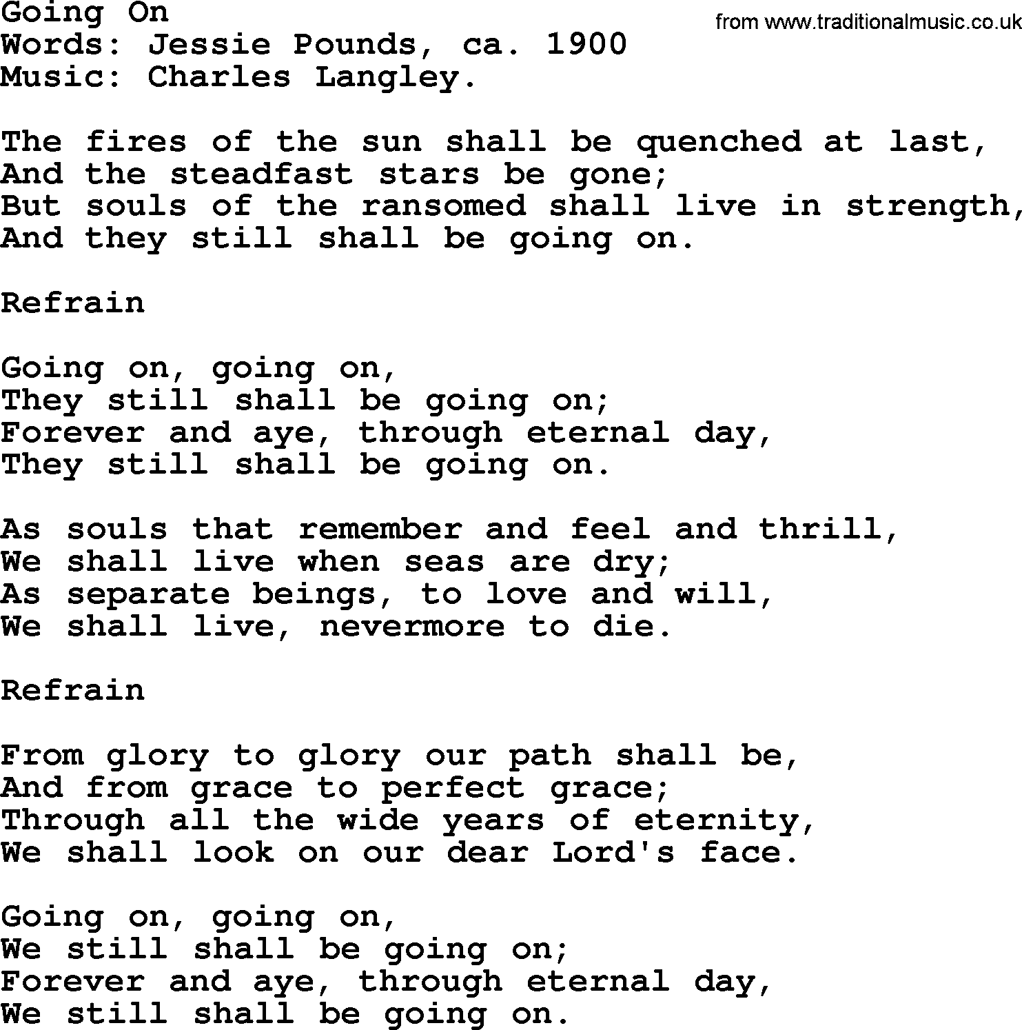 Songs and Hymns about Heaven: Going On lyrics with PDF
