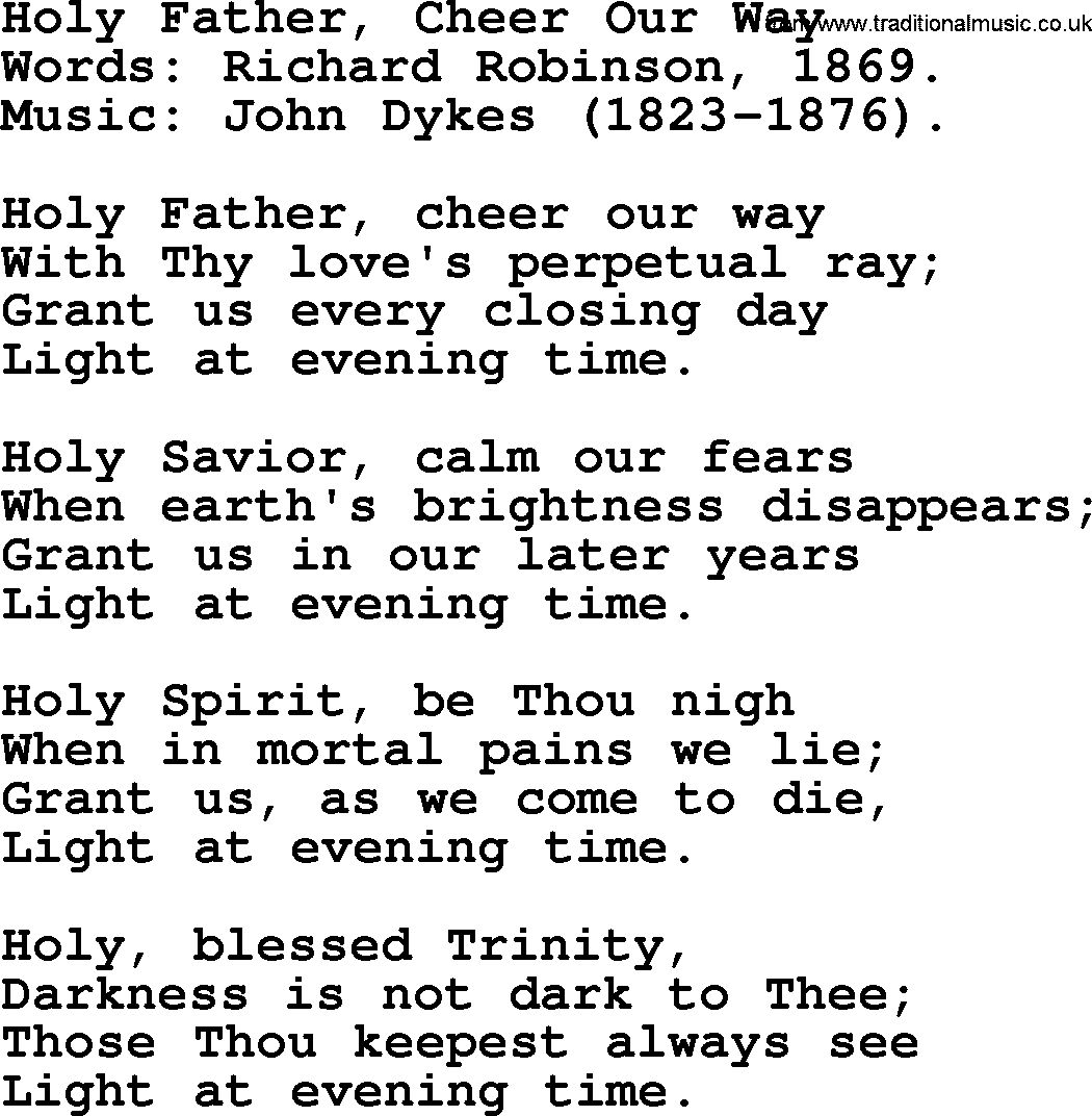 Hymns from the Psalms, Hymn: Holy Father, Cheer Our Way, lyrics with PDF