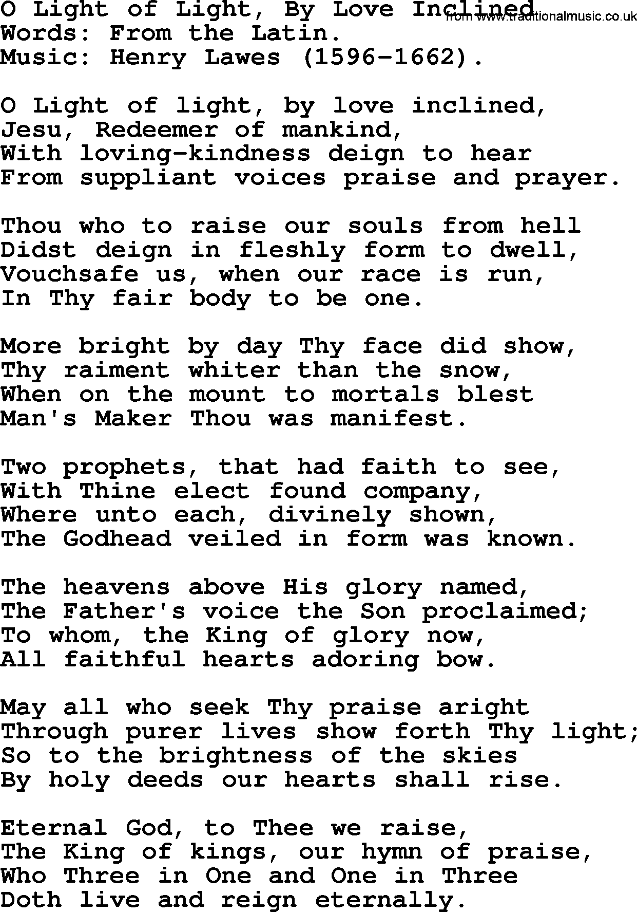 Hymns from the Psalms, Hymn: O Light Of Light, By Love Inclined, lyrics with PDF
