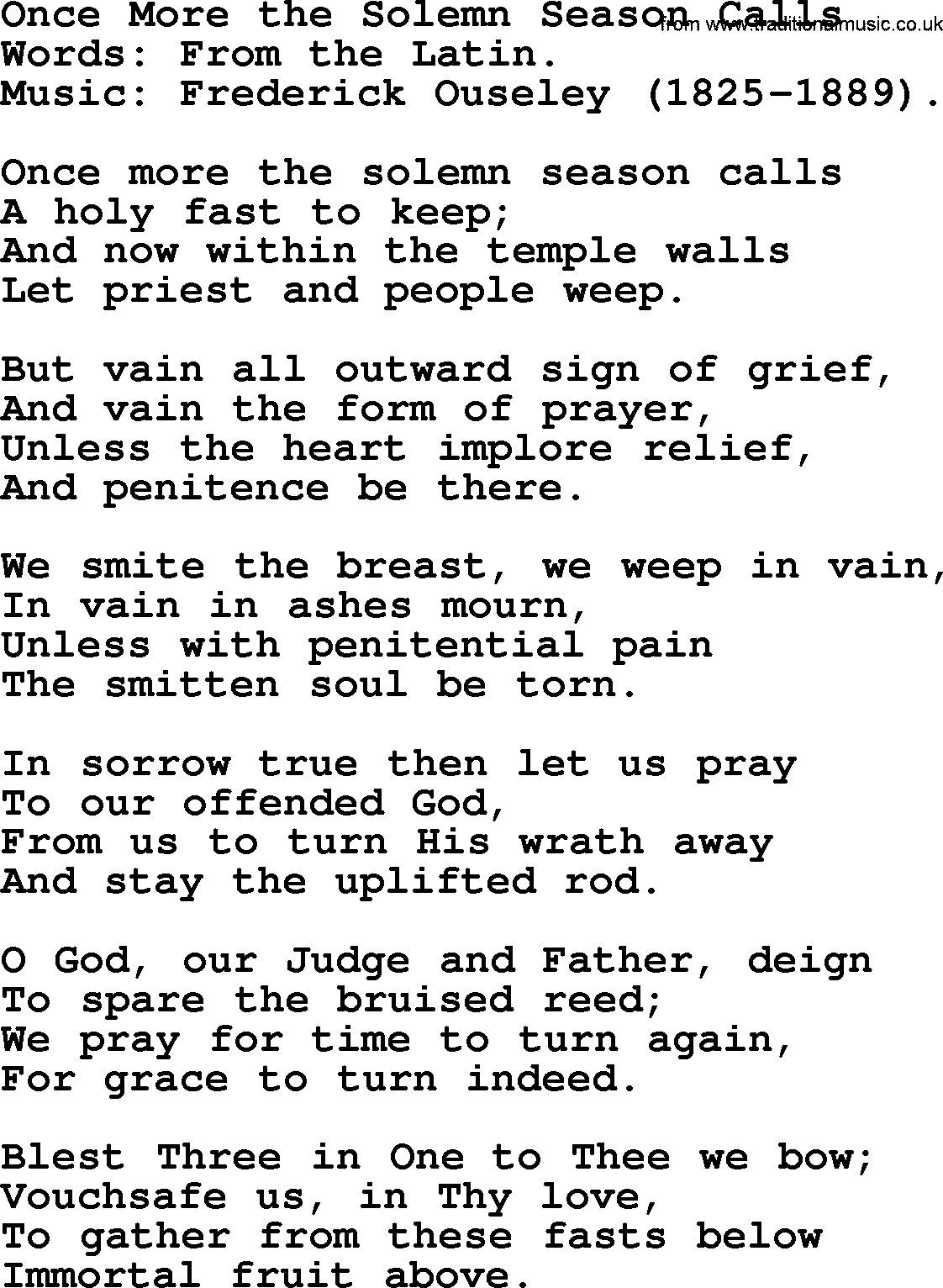 Hymns from the Psalms, Hymn: Once More The Solemn Season Calls, lyrics with PDF