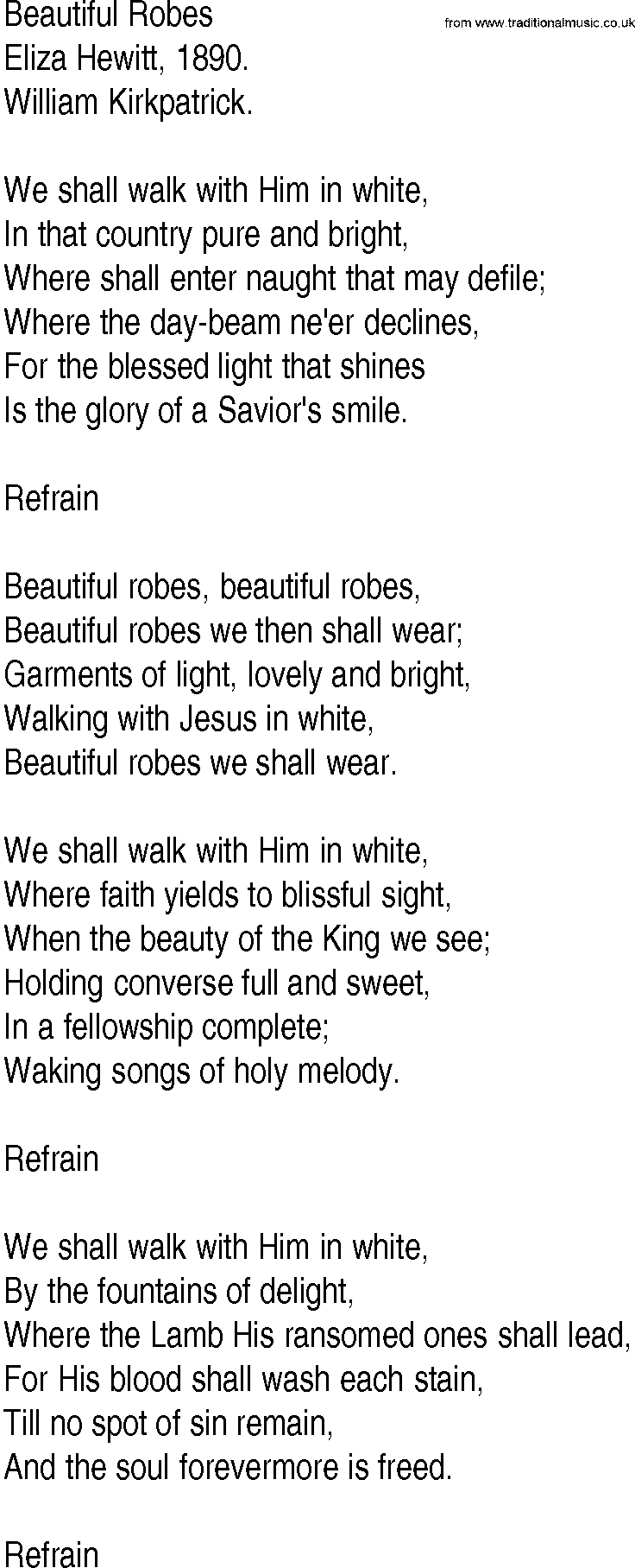 Hymn and Gospel Song: Beautiful Robes by Eliza Hewitt lyrics