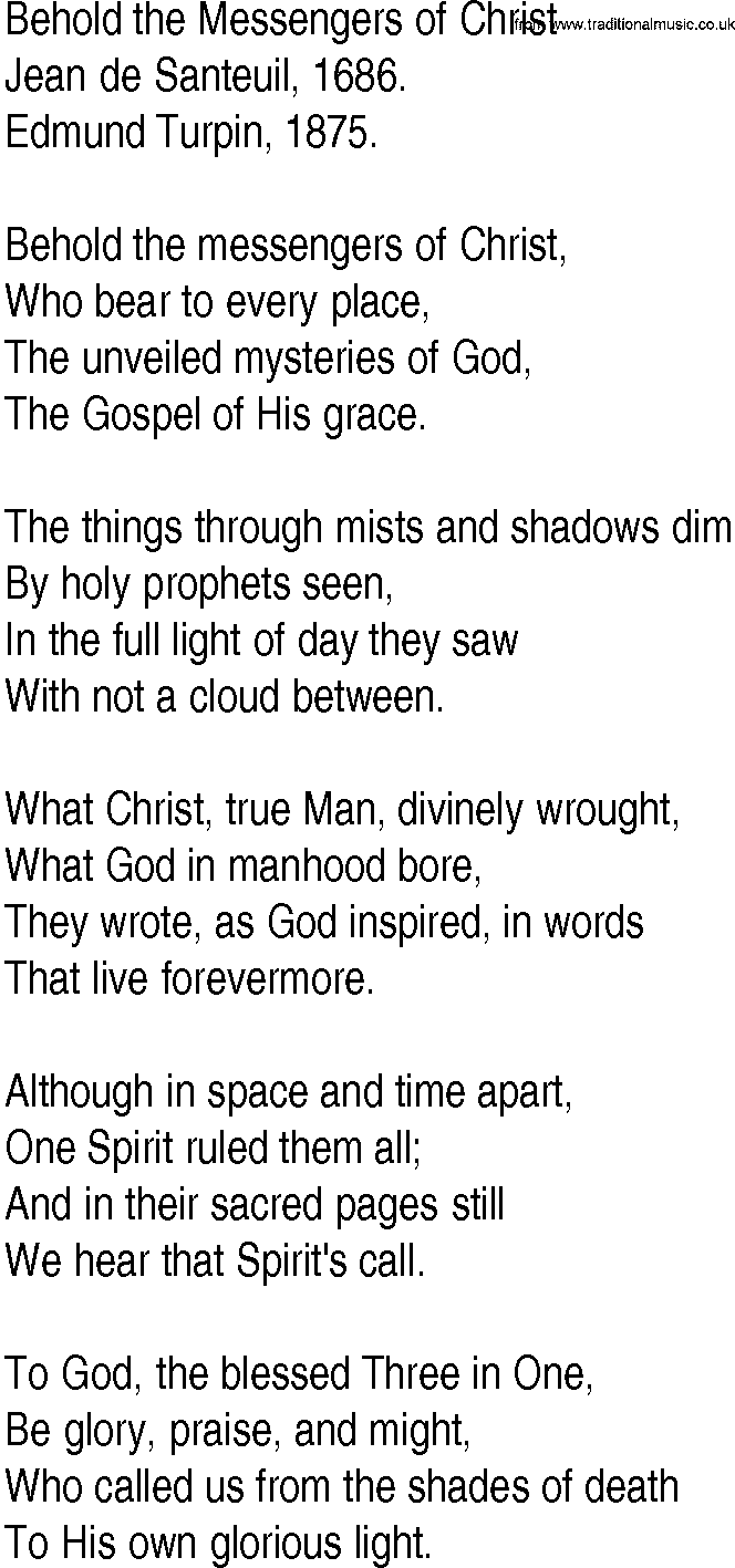 Hymn and Gospel Song: Behold the Messengers of Christ by Jean de Santeuil lyrics