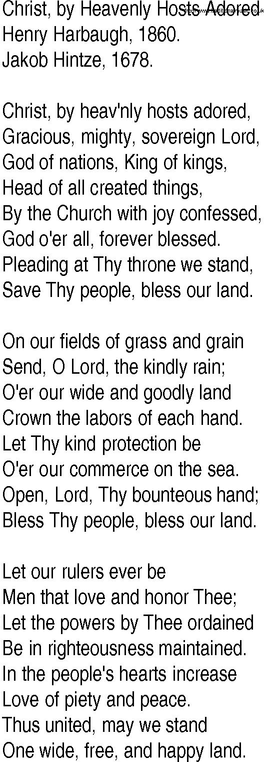 Hymn and Gospel Song: Christ, by Heavenly Hosts Adored by Henry Harbaugh lyrics