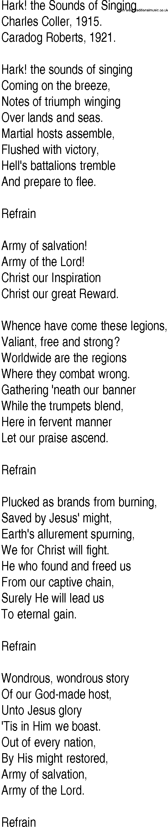 Hymn and Gospel Song: Hark! the Sounds of Singing by Charles Coller lyrics