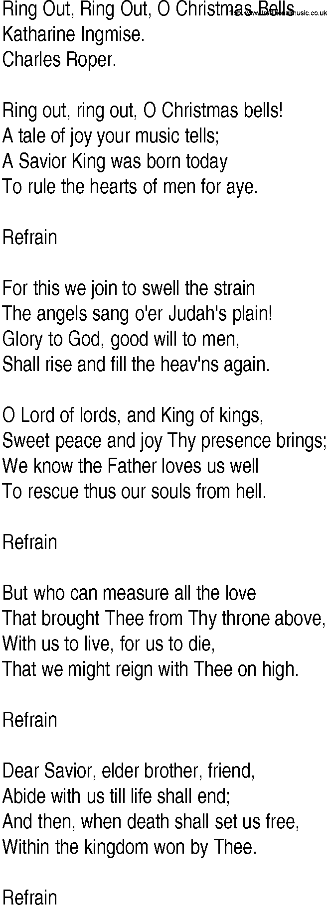 Hymn and Gospel Song: Ring Out, Ring Out, O Christmas Bells by Katharine Ingmise lyrics