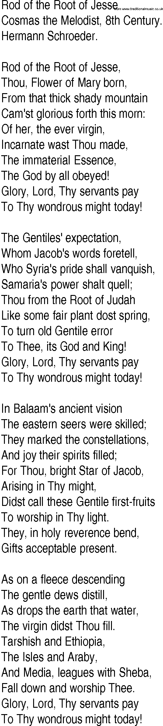 Hymn and Gospel Song: Rod of the Root of Jesse by Cosmas the Melodist th Century lyrics
