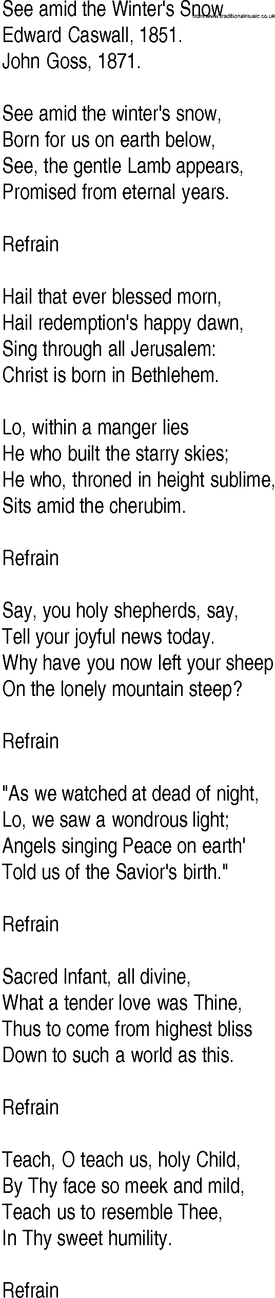 Hymn and Gospel Song: See amid the Winter's Snow by Edward Caswall lyrics