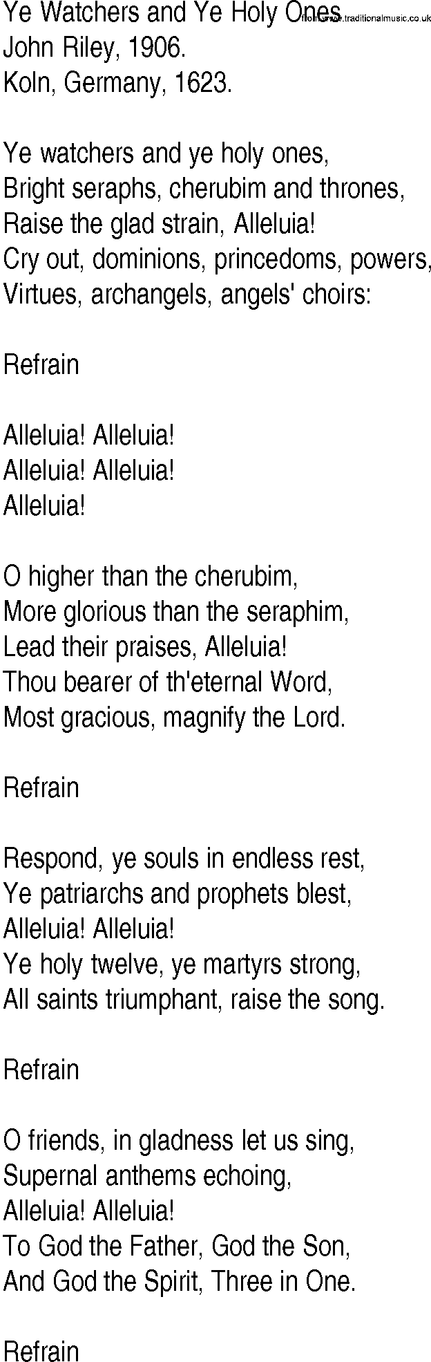Hymn and Gospel Song: Ye Watchers and Ye Holy Ones by John Riley lyrics