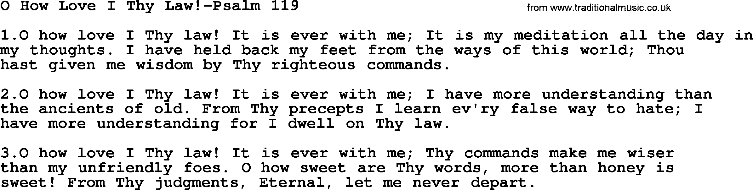 Hymns from the Psalms, Hymn: O How Love I Thy Law!-Psalm 119, lyrics with PDF