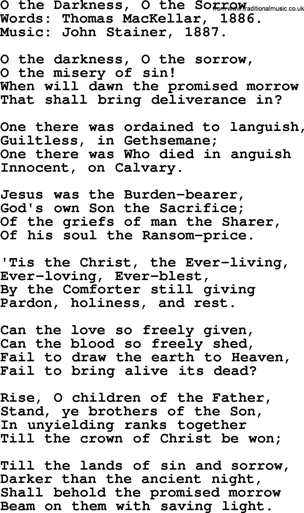 Hymns from the Psalms, Hymn: O The Darkness, O The Sorrow, lyrics with PDF