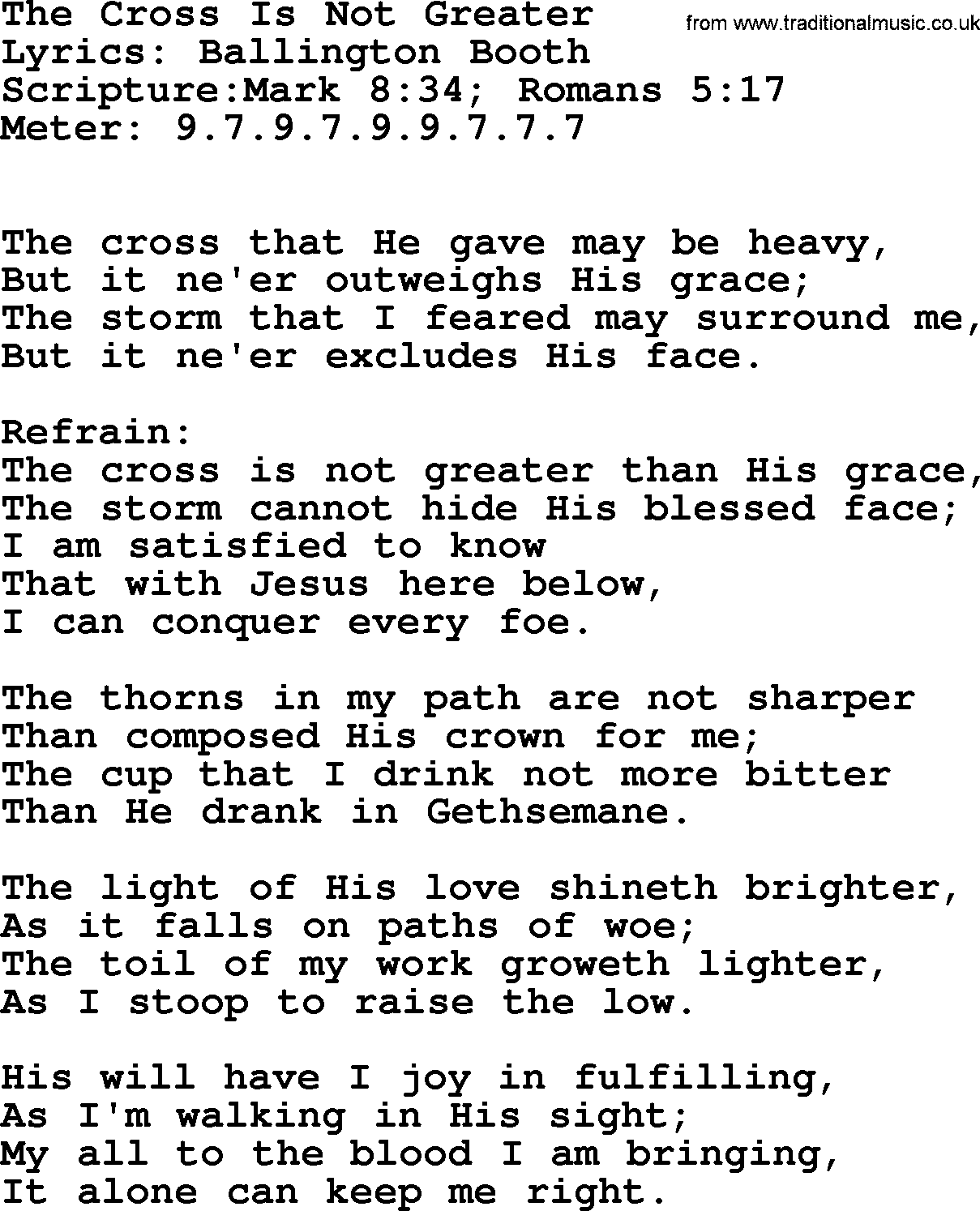 Hymns from the Psalms, Hymn: The Cross Is Not Greater, lyrics with PDF