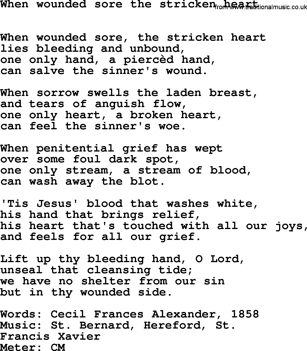 Lent Hymns, Hymn: When Wounded Sore The Stricken Heart, lyrics with PDF an midi music