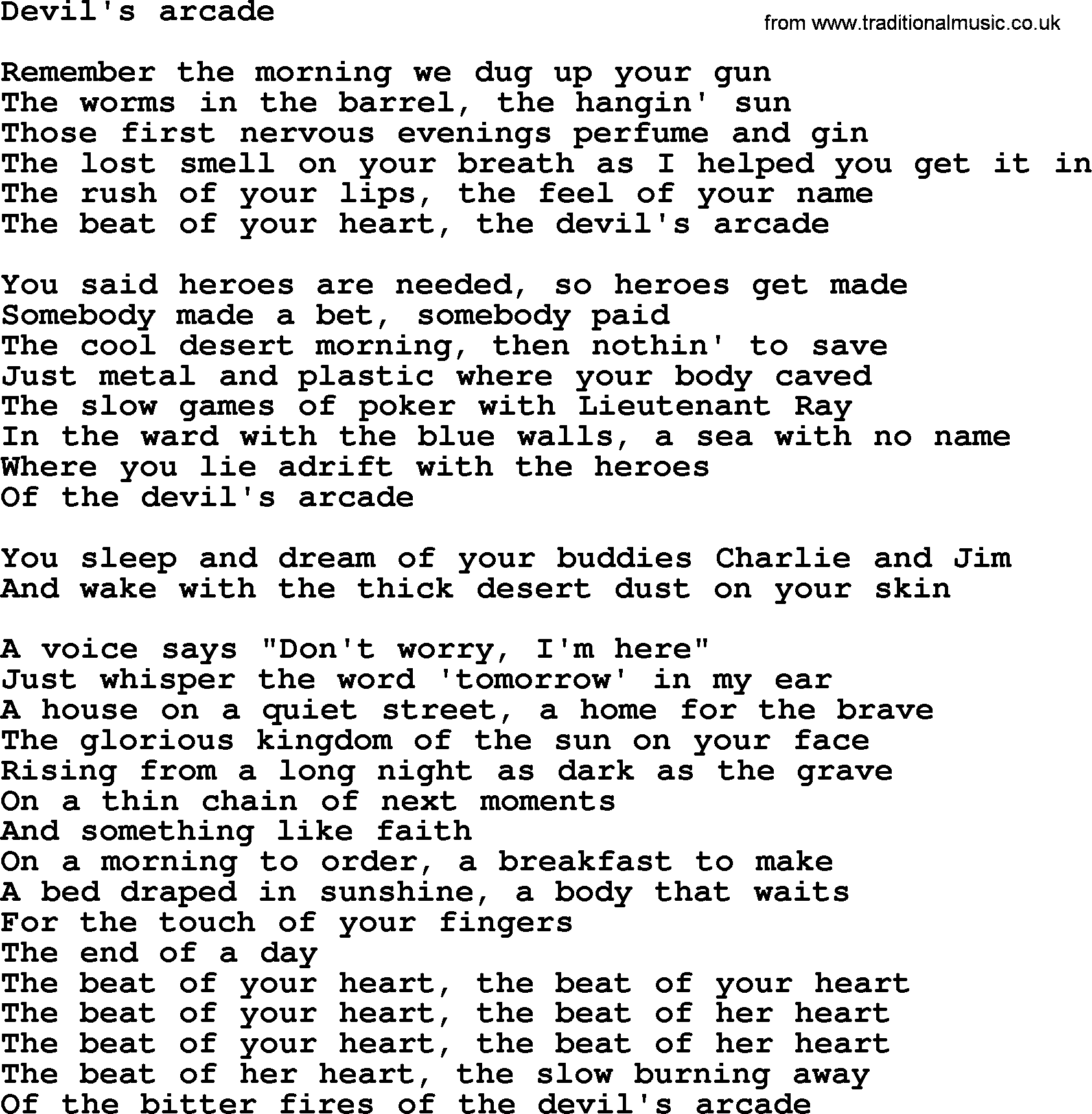 Bruce Springsteen song: Devil's Arcade lyrics