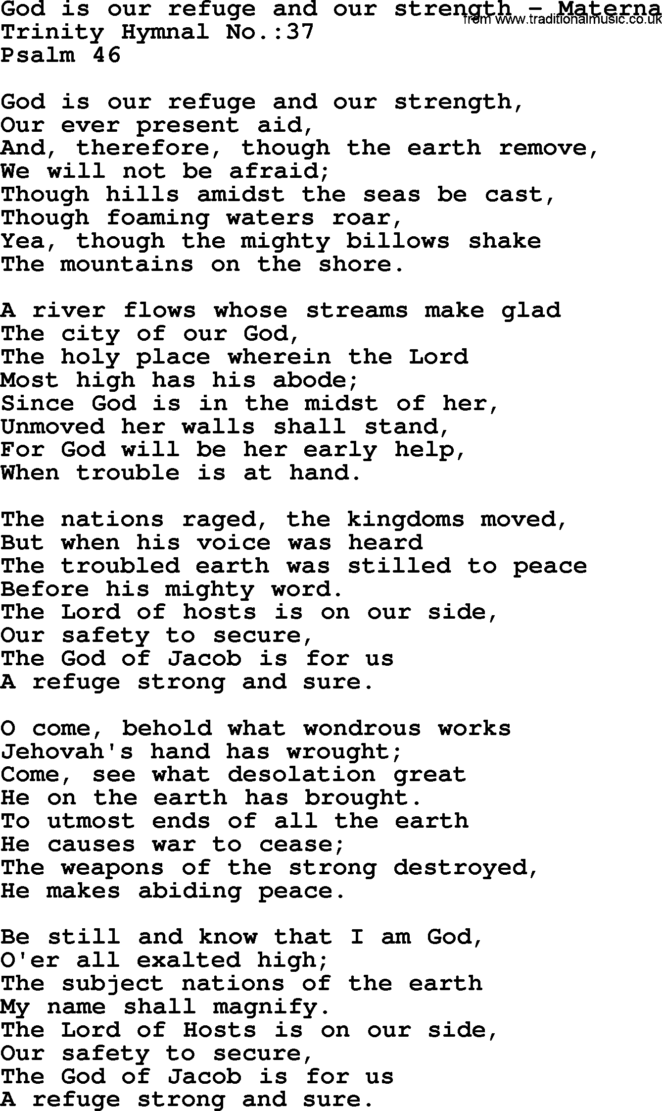 Trinity Hymnal Hymn: God Is Our Refuge And Our Strength--Materna, lyrics with midi music