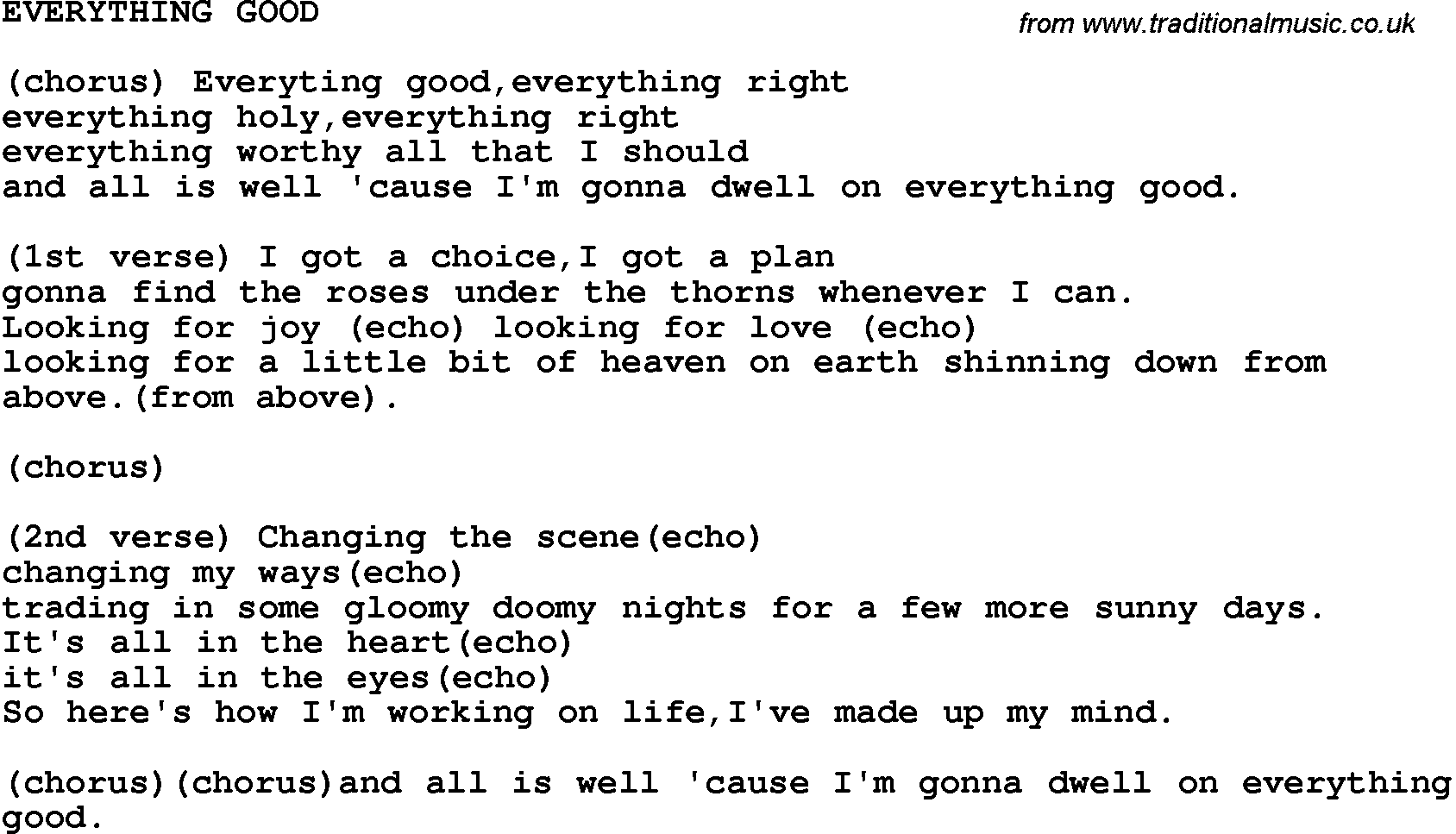 Country, Southern and Bluegrass Gospel Song Everything Good lyrics 