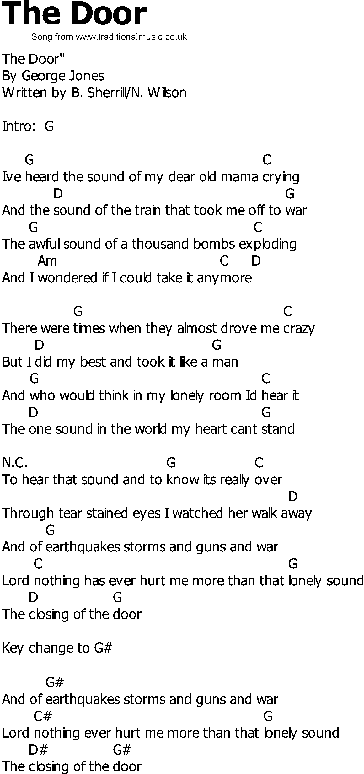 Old Country song lyrics with chords - The Door
