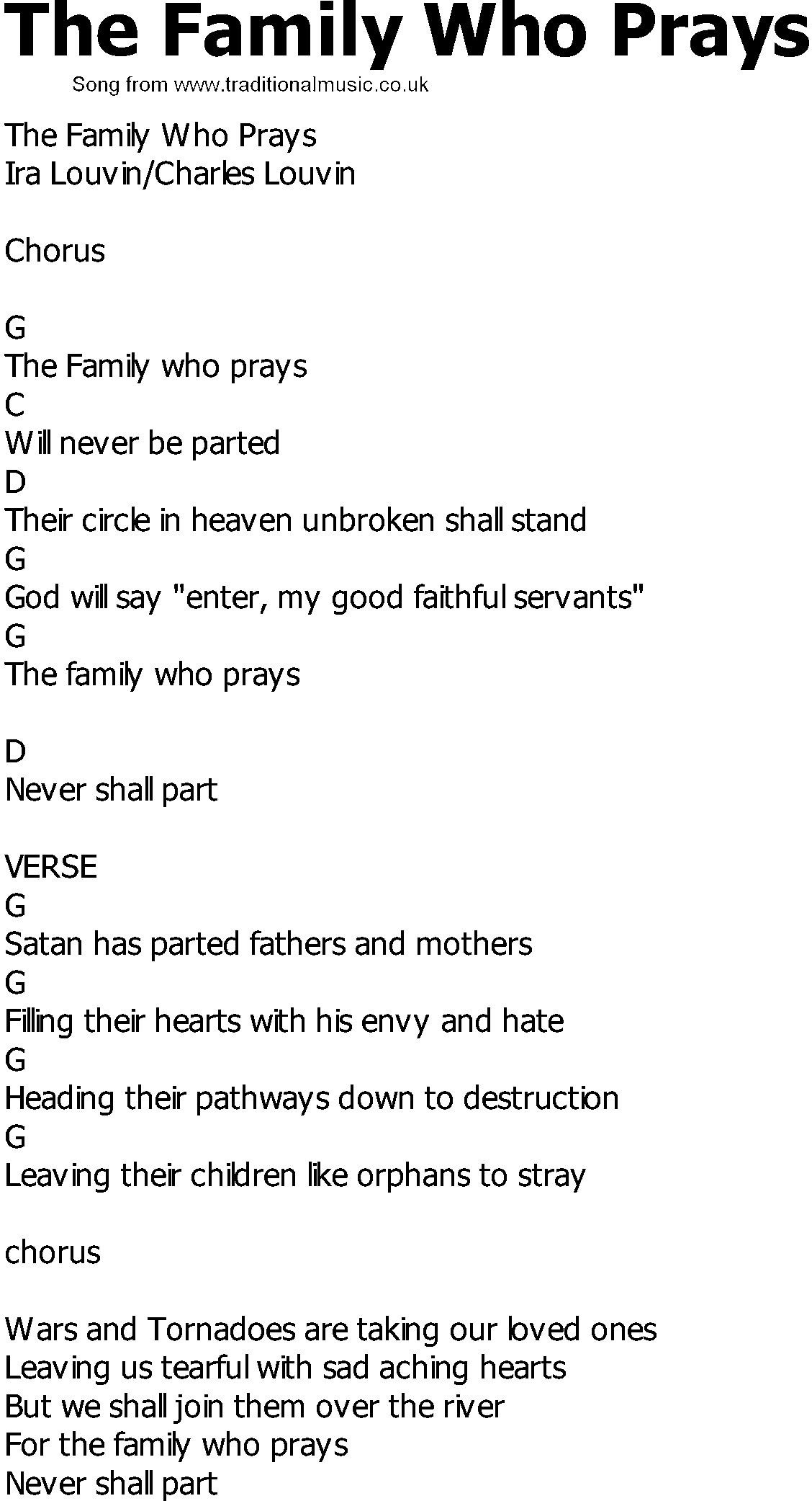 Old Country song lyrics with chords - The Family Who Prays
