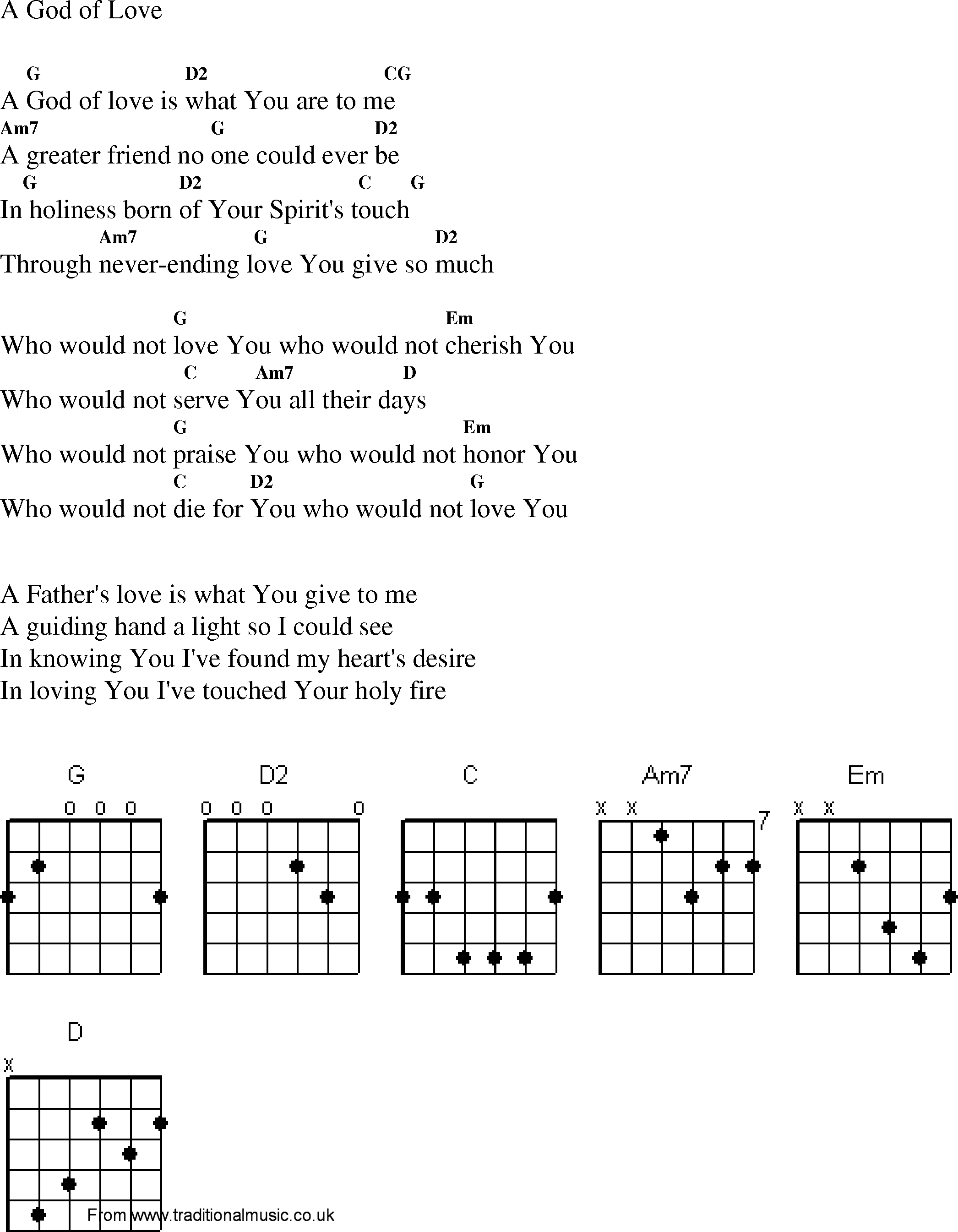 Gospel Song: a_god_of_love, lyrics and chords.