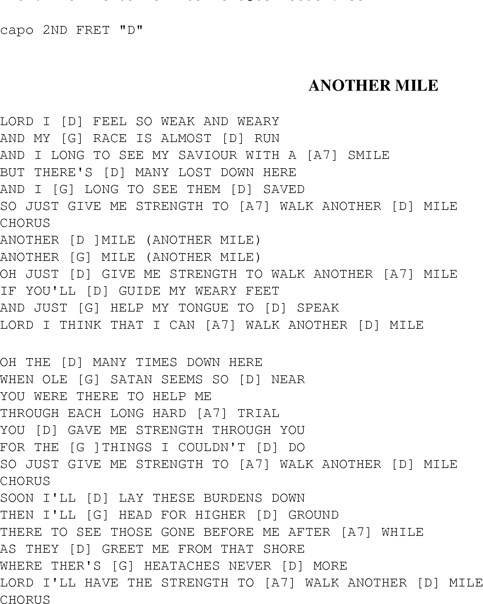 Gospel Song: another_mile, lyrics and chords.