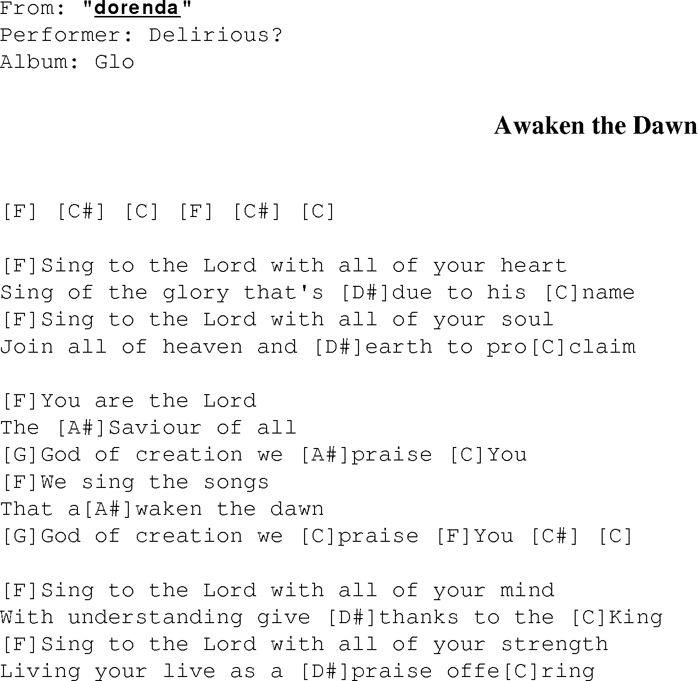 Gospel Song: awaken_the_dawn, lyrics and chords.