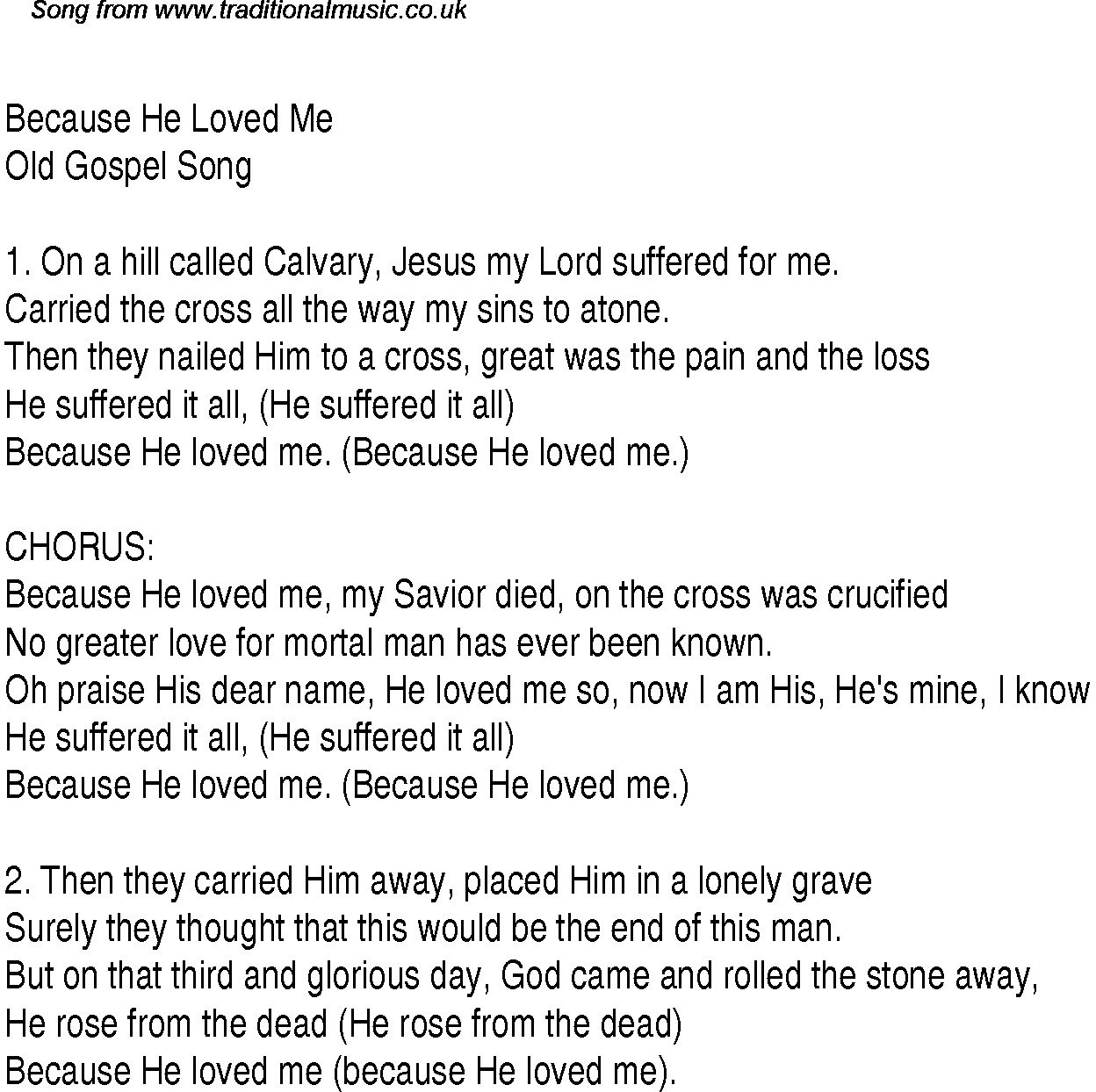 Gospel Song: because-he-loved-me, lyrics and chords.