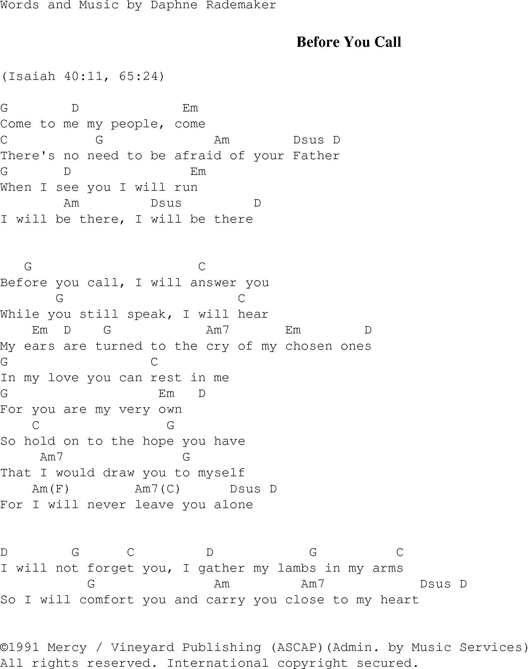 Gospel Song: before_you_call, lyrics and chords.
