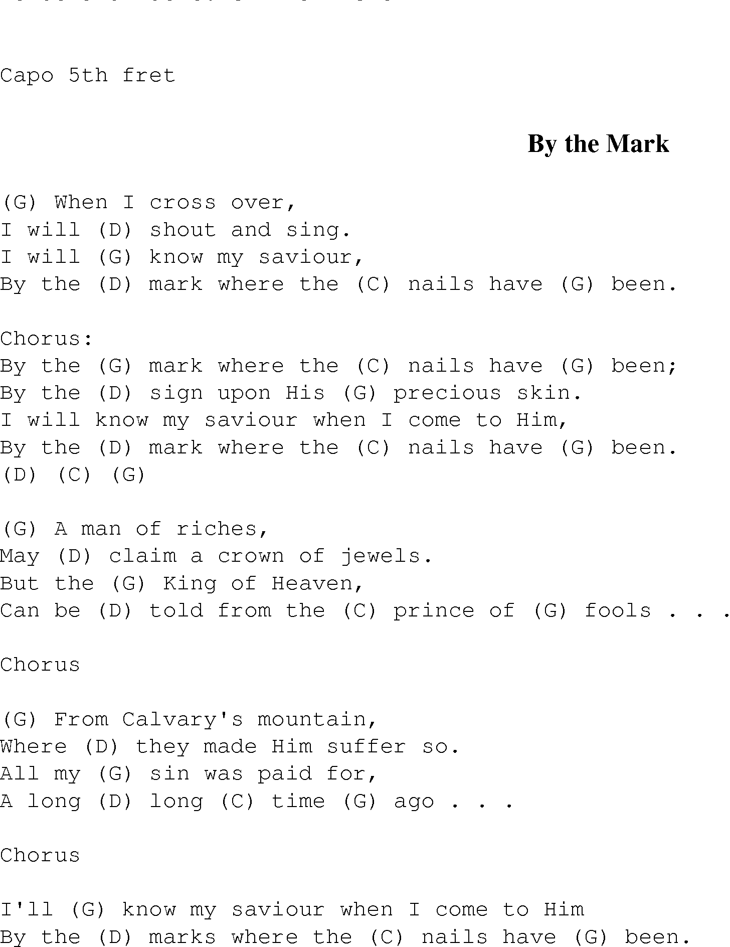 Gospel Song: by_the_mark, lyrics and chords.