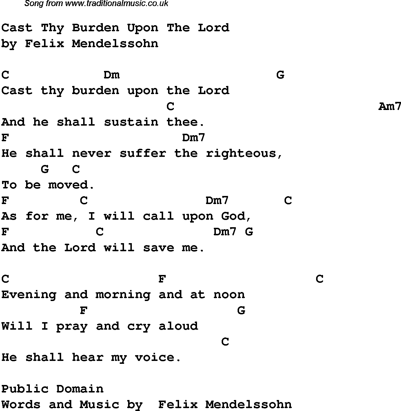 Gospel Song: cast-thy-burden-upon-the-lord, lyrics and chords.