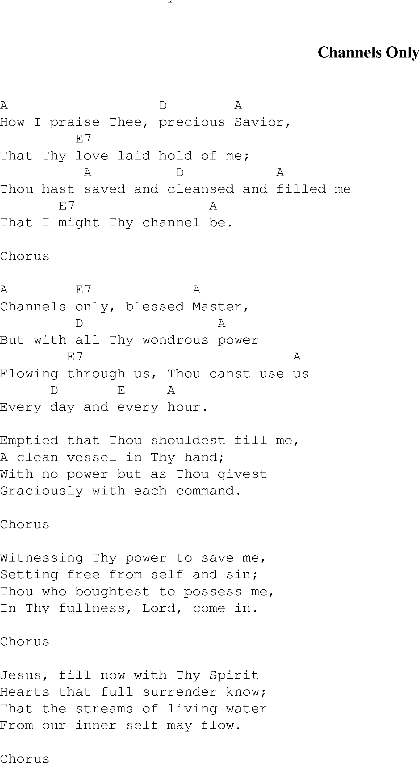Gospel Song: channels_only, lyrics and chords.