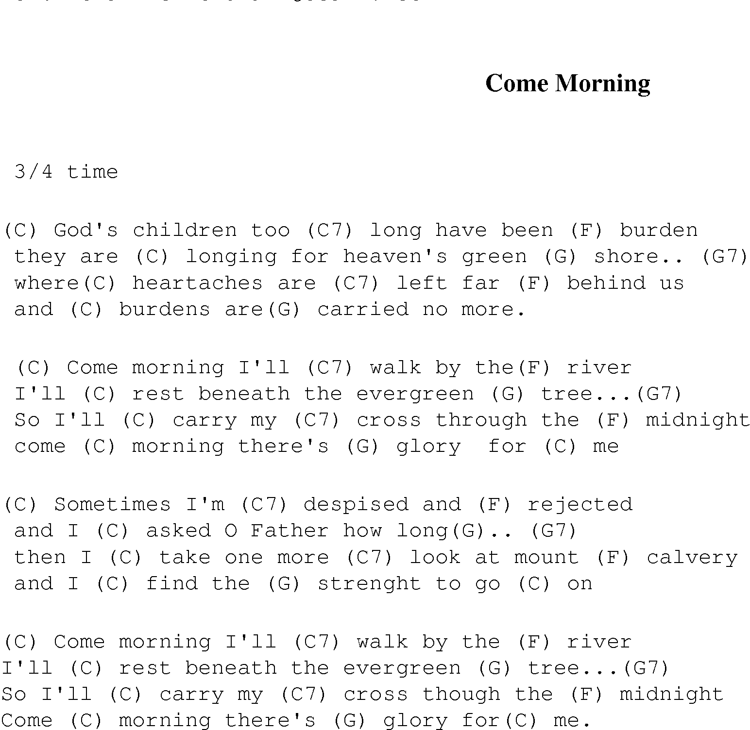 Gospel Song: come_morning, lyrics and chords.