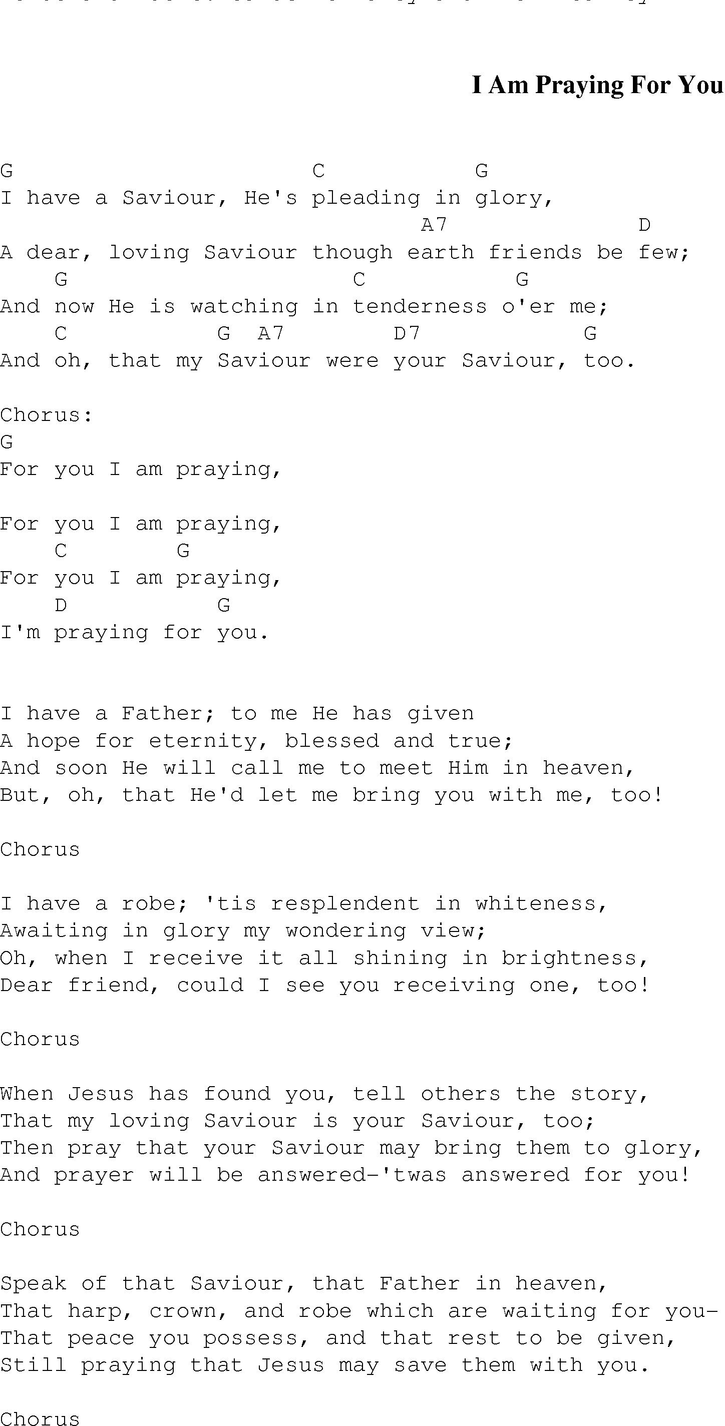 Gospel Song: i_am_praying_for_you, lyrics and chords.