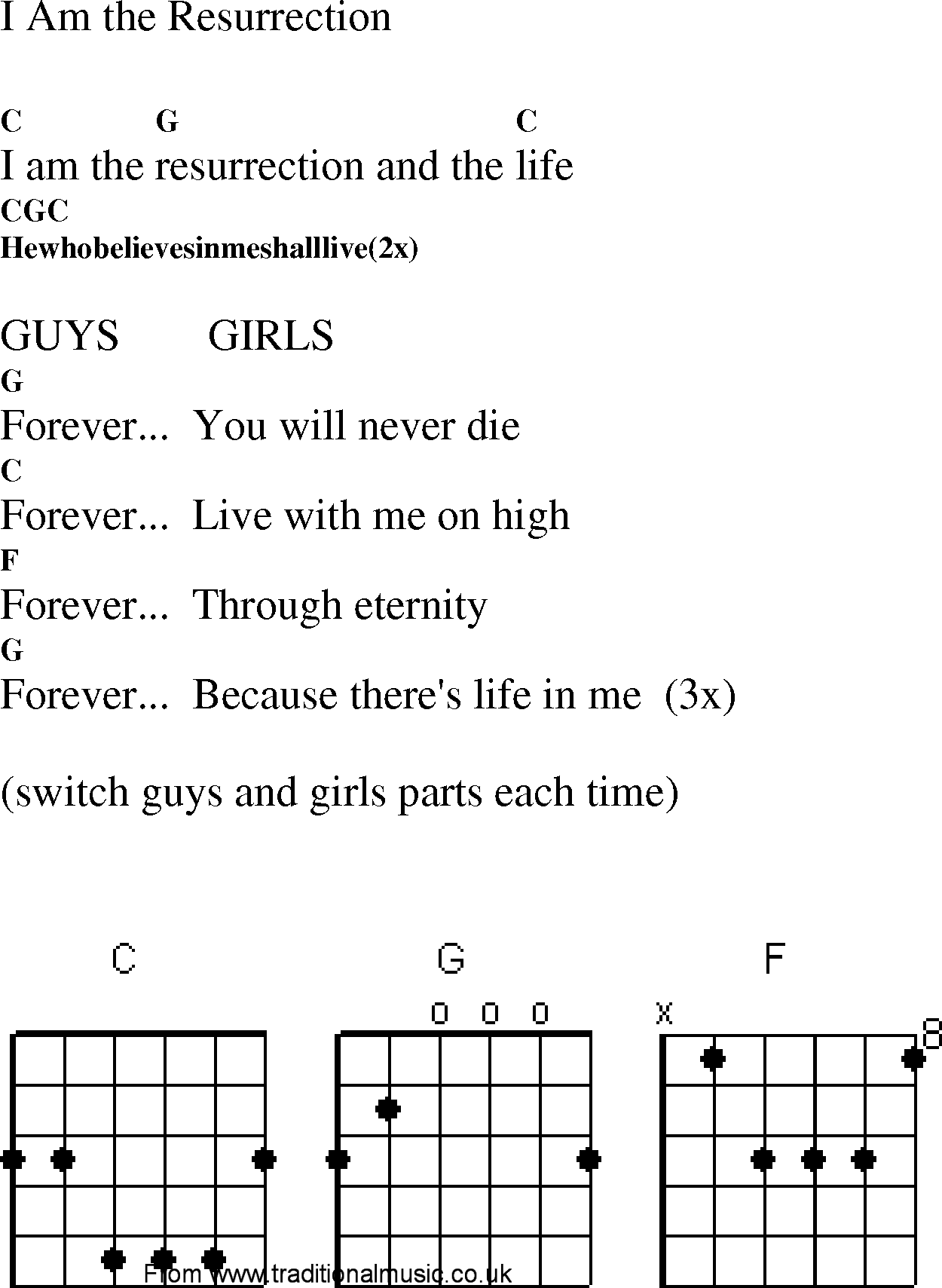 Gospel Song: i_am_the_resurrection, lyrics and chords.