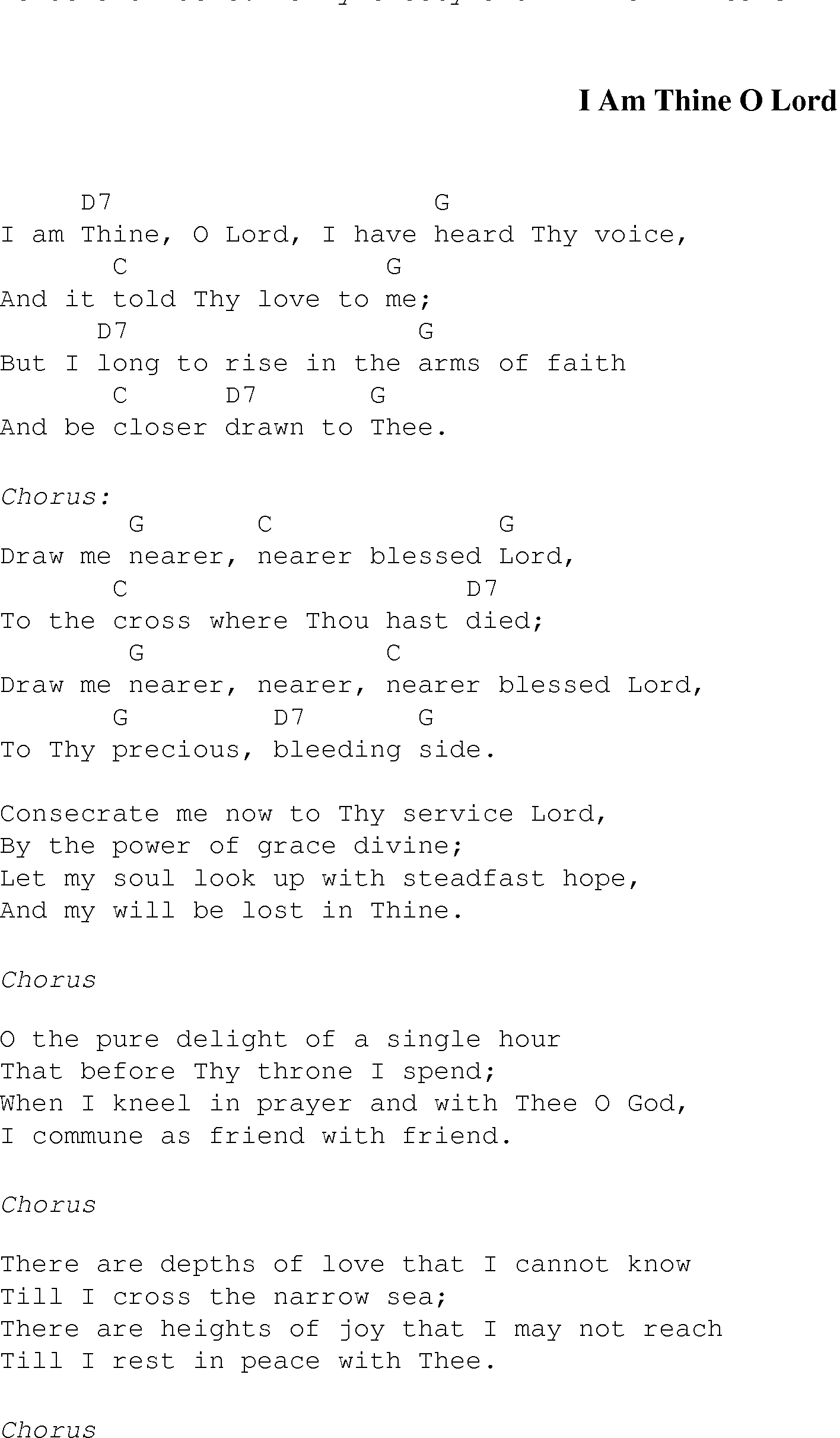 Gospel Song: i_am_thine_o_lord, lyrics and chords.