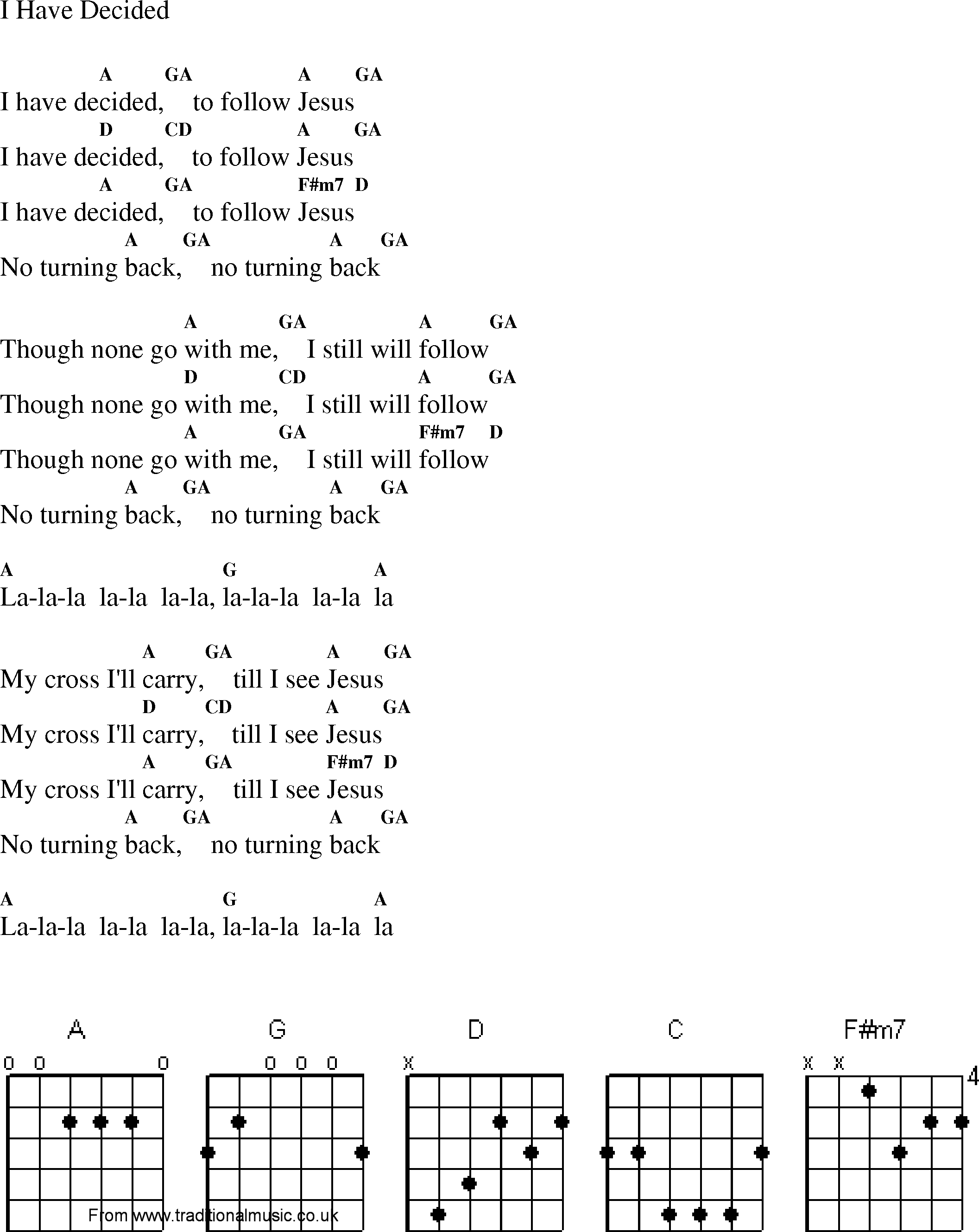 Gospel Song: i_have_decided, lyrics and chords.