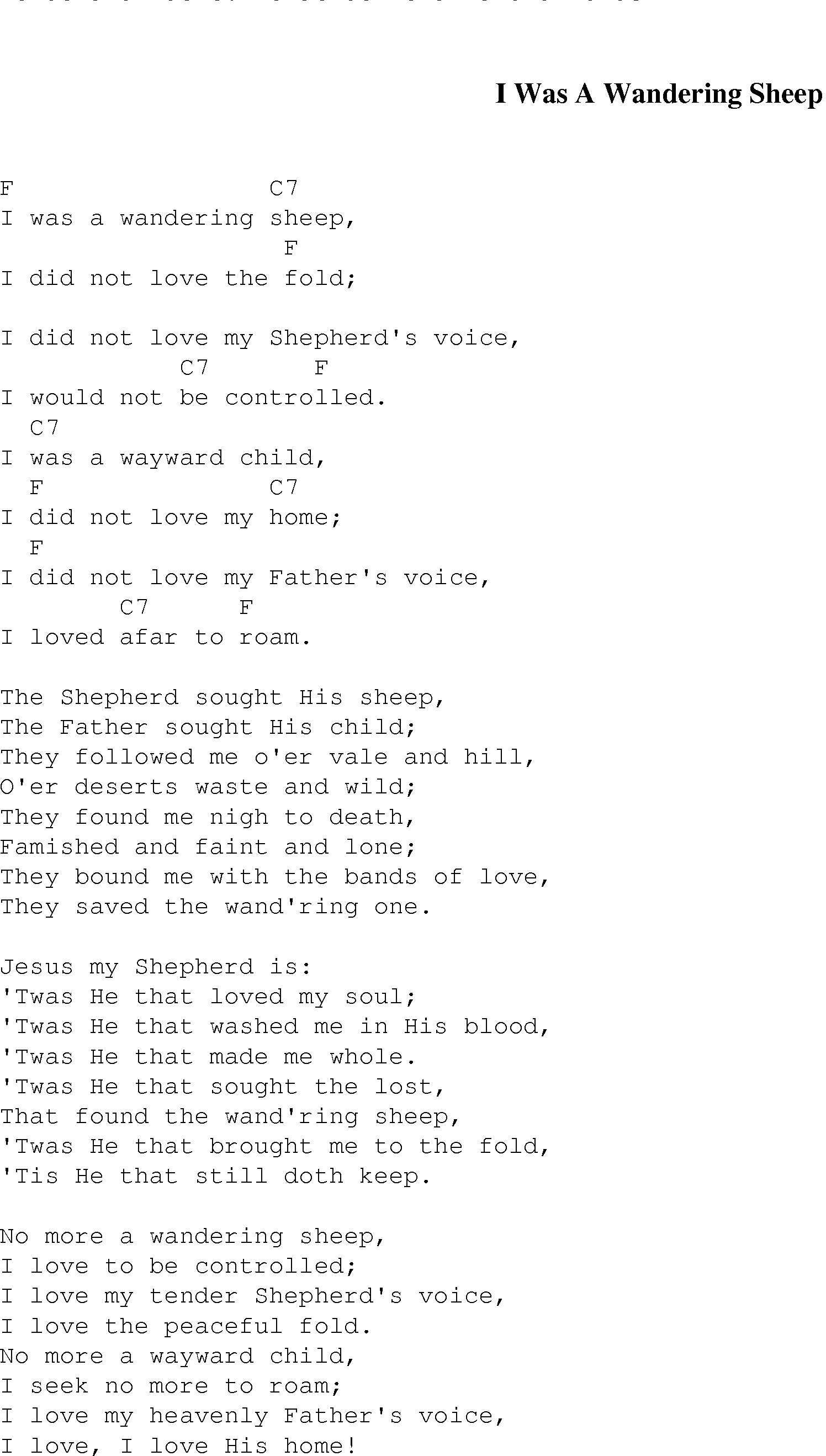 Gospel Song: i_was_a_wandering_sheep, lyrics and chords.