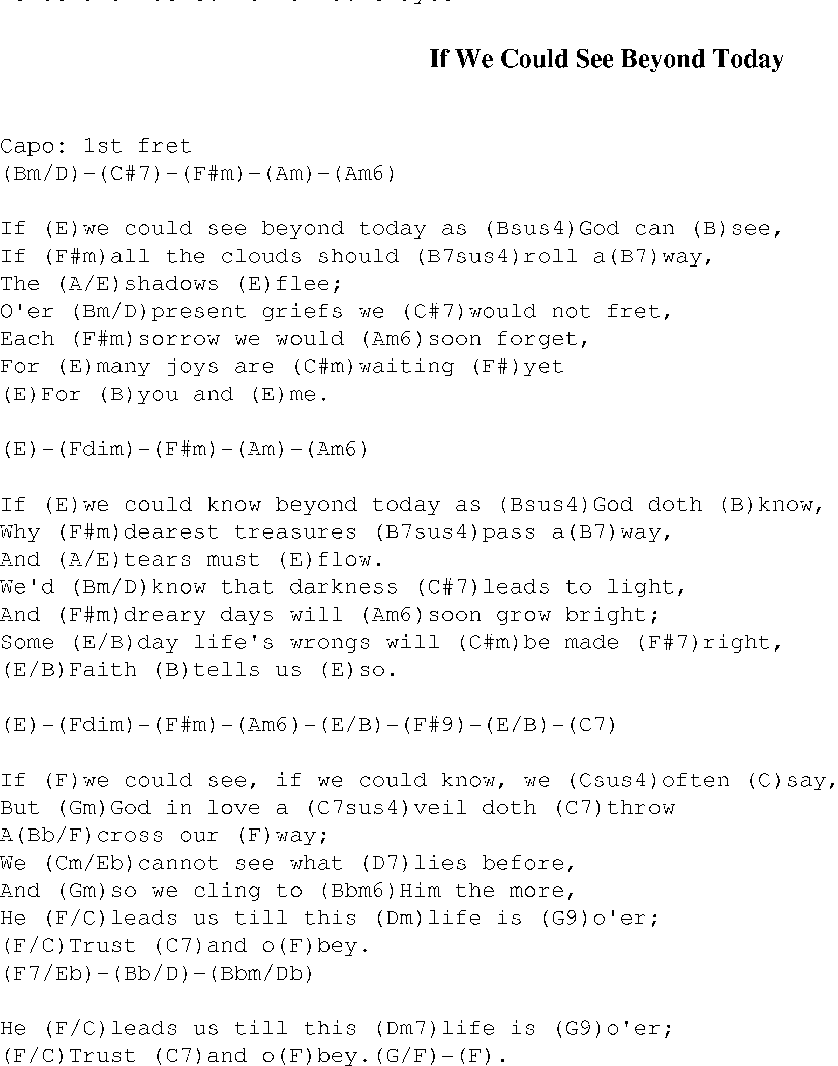 Gospel Song: if_we_could_see_beyond_today, lyrics and chords.