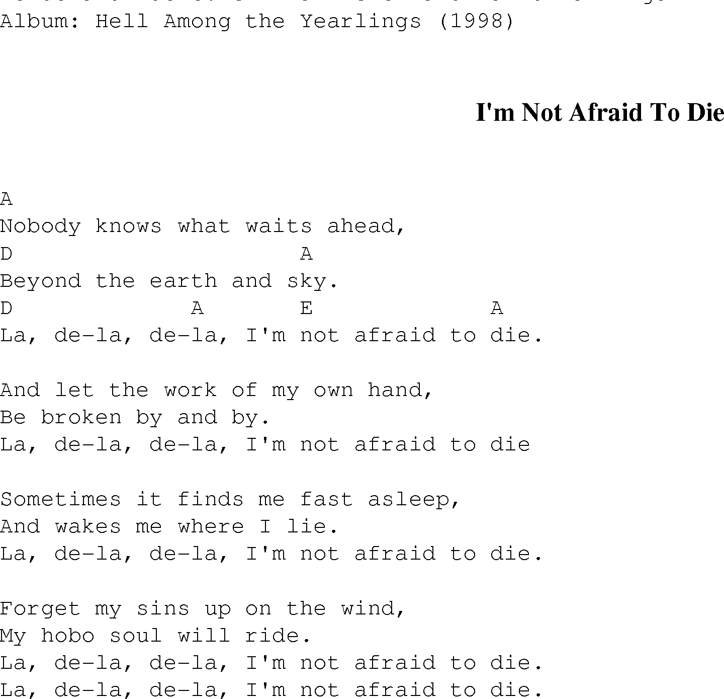 Gospel Song: im_not_afraid_to_die, lyrics and chords.