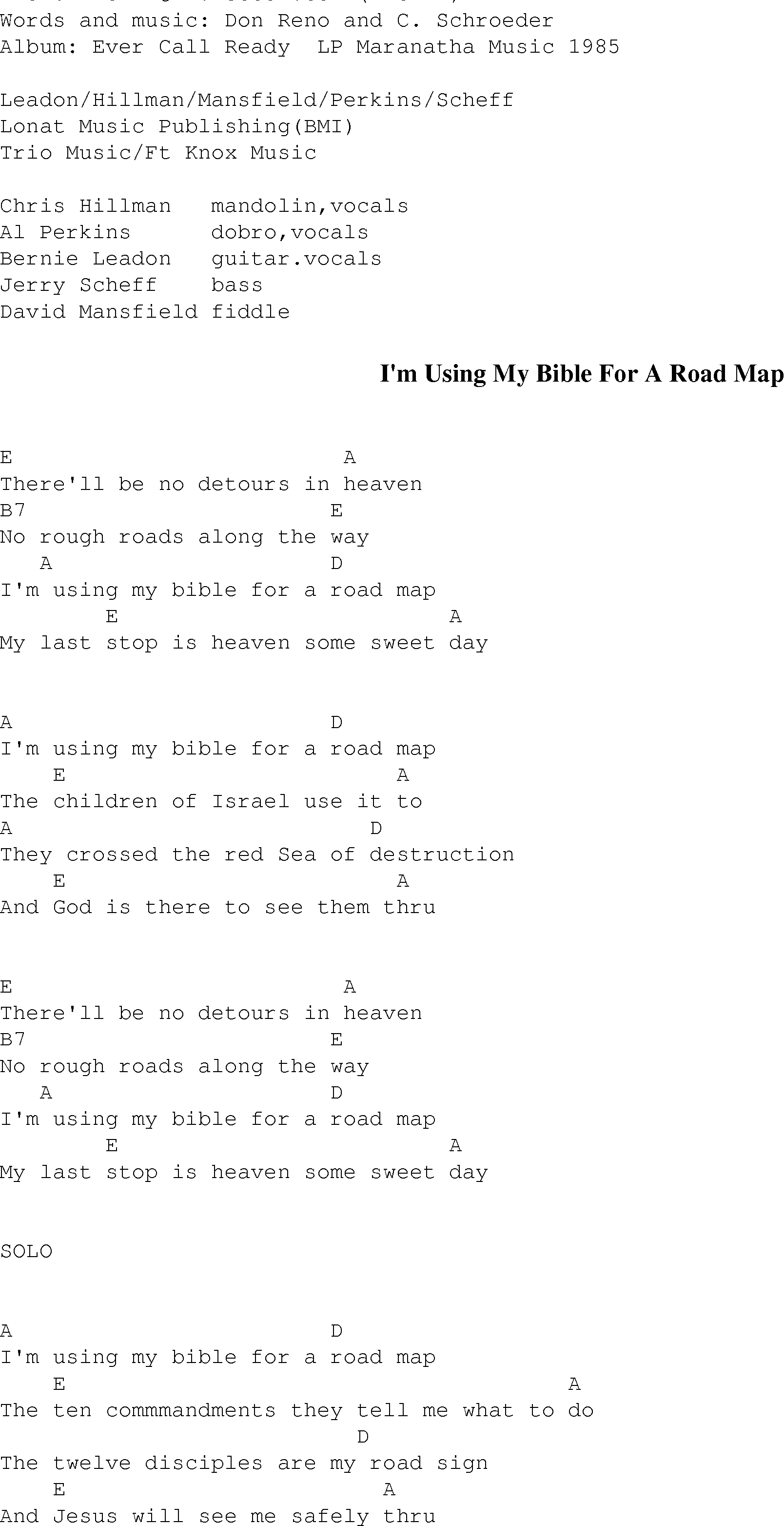 Gospel Song: im_using_my_bible_as_a_roadmap, lyrics and chords.