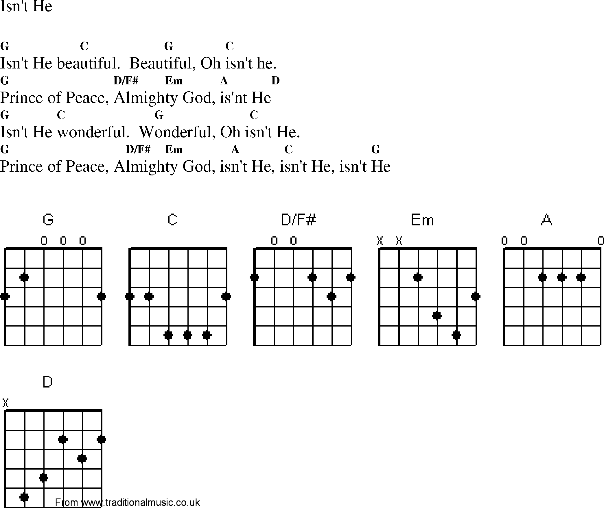 Gospel Song: isnt_he, lyrics and chords.