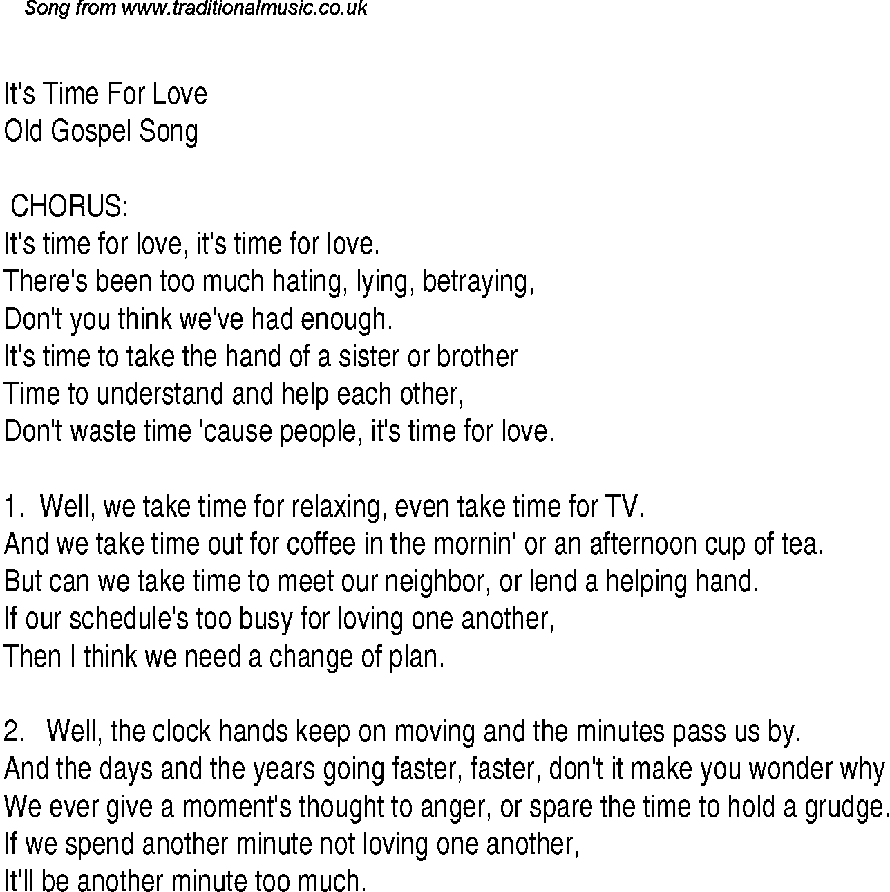 Gospel Song: it's-time-for-love, lyrics and chords.