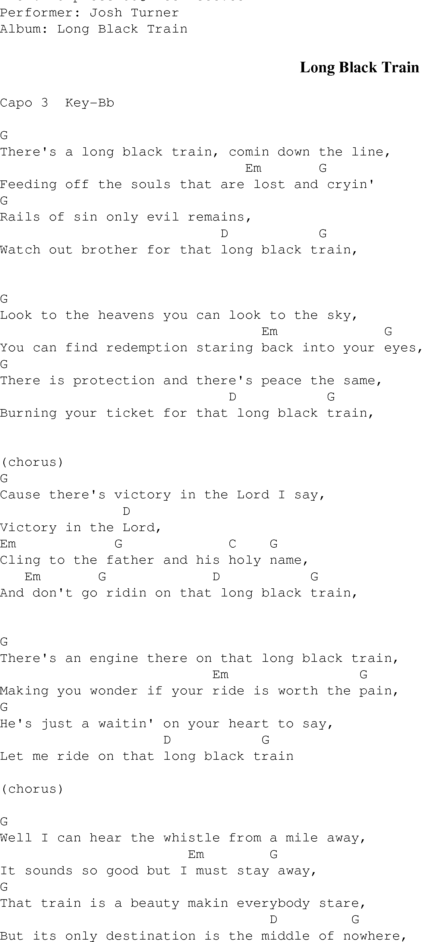 Gospel Song: long_black_train, lyrics and chords.